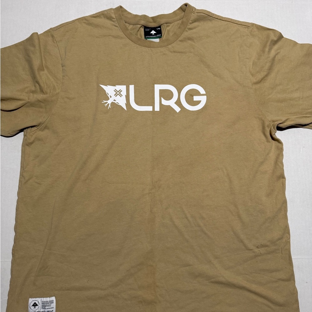 y2k LRG Lift Research Group beige tee, big‎ logo, men's large t-shirt